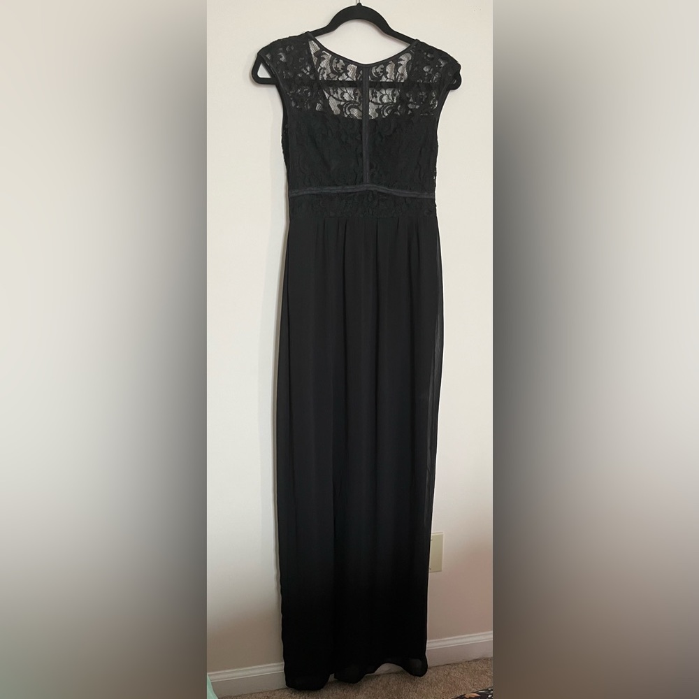 Lace bodice long formal black dress